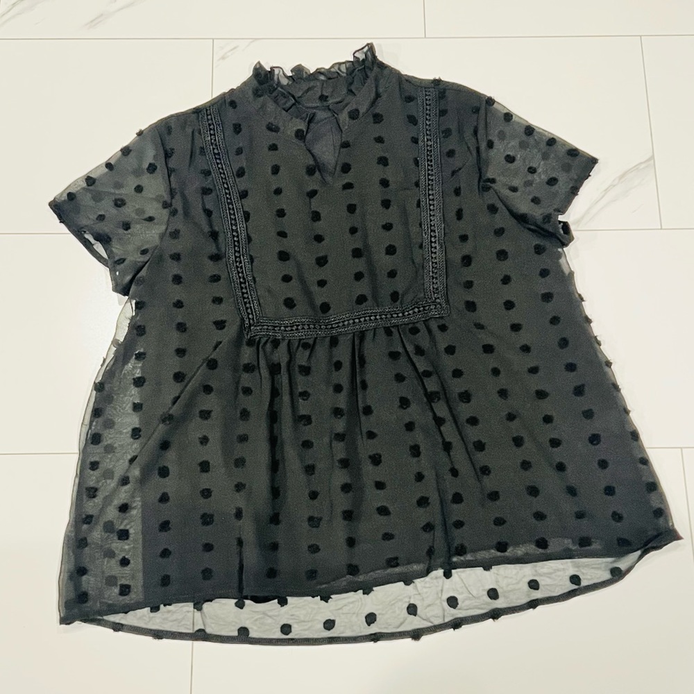 Black Ruffle Collar Dot Top